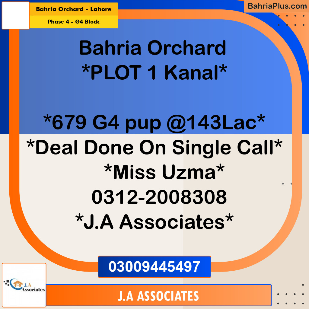 1 Kanal Residential Plot for Sale in Phase 4 - G4 Block -  Bahria Orchard, Lahore - (BP-282054)