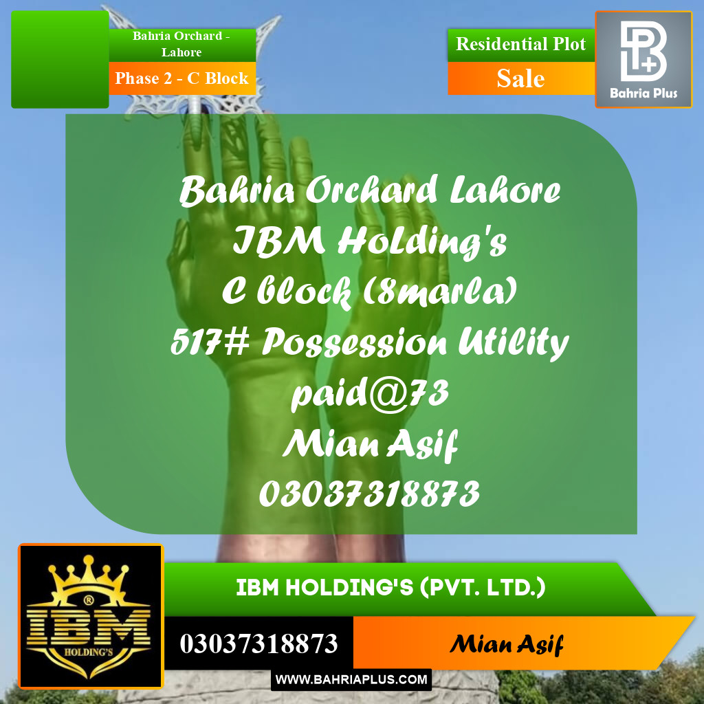 8 Marla Residential Plot for Sale in Phase 2 - C Block -  Bahria Orchard, Lahore - (BP-282072)