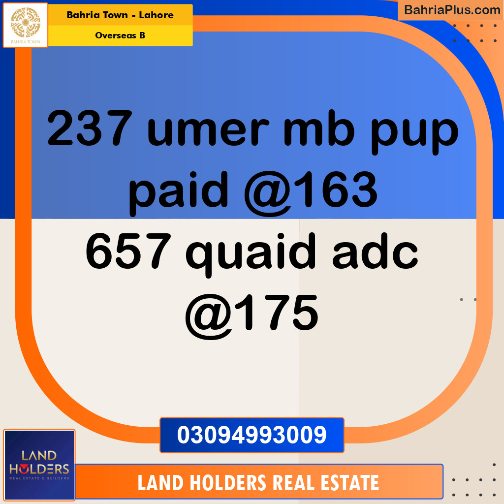 8 Marla Residential Plot for Sale in Overseas B -  Bahria Town, Lahore - (BP-282073)