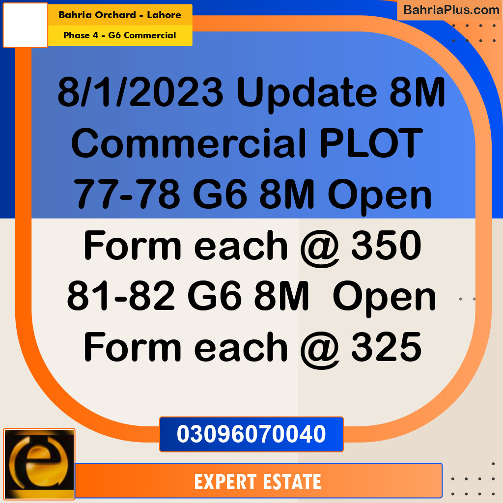 8 Marla Commercial Plot for Sale in Phase 4 - G6 Commercial -  Bahria Orchard, Lahore - (BP-282079)