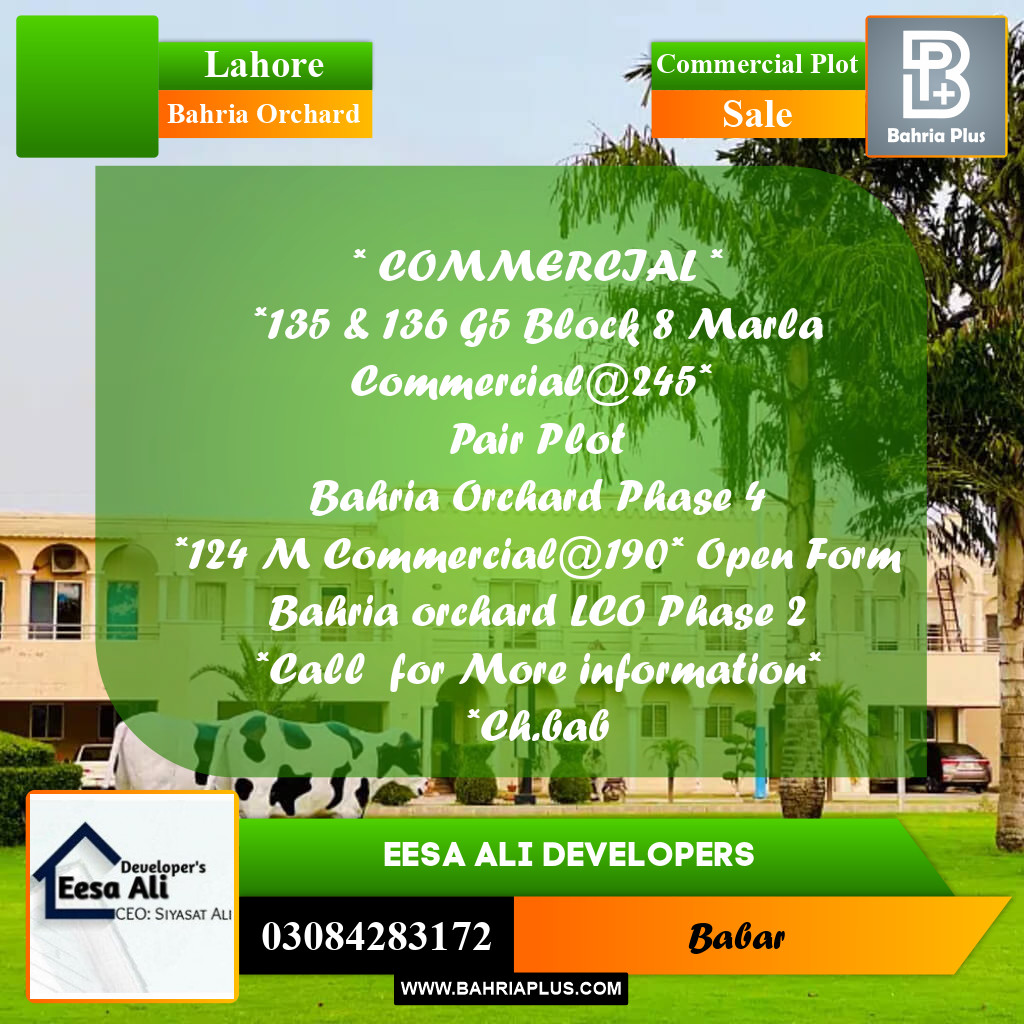 Commercial Plot for Sale in Bahria Orchard, Lahore - (BP-282081)