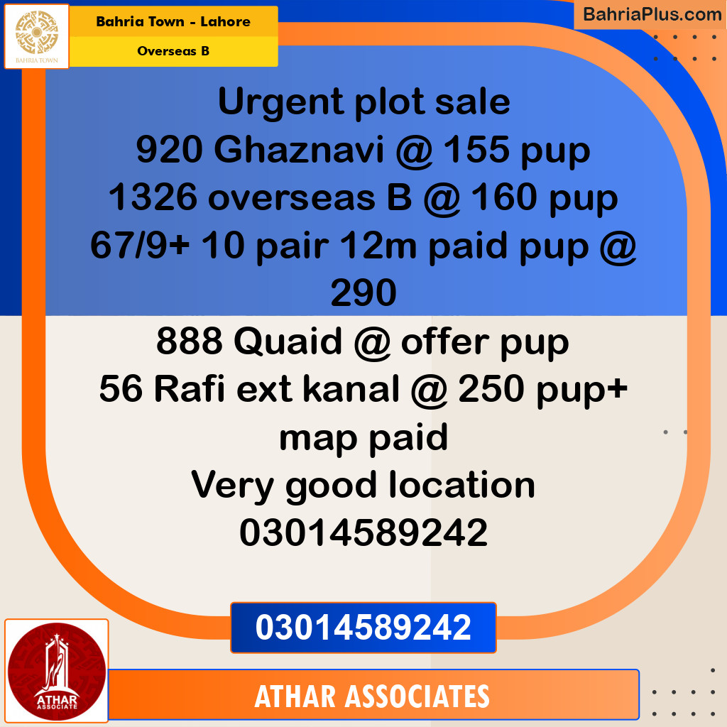 10 Marla Residential Plot for Sale in Overseas B -  Bahria Town, Lahore - (BP-282082)