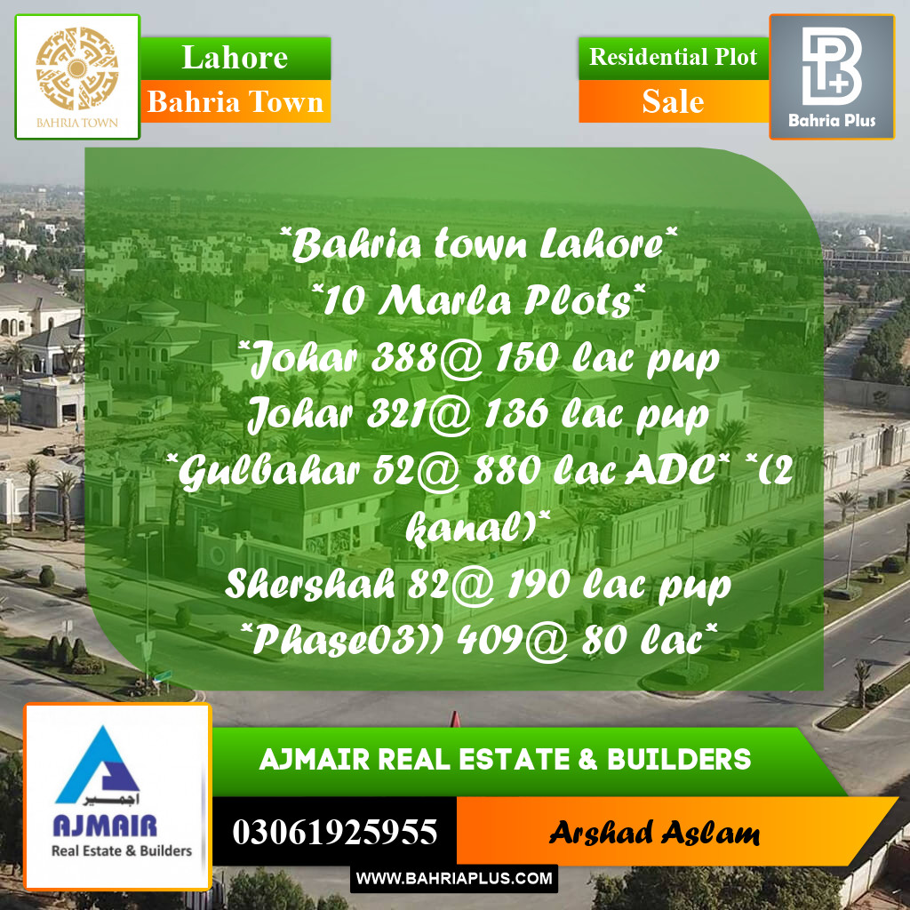 Residential Plot for Sale in Bahria Town, Lahore - (BP-282139)