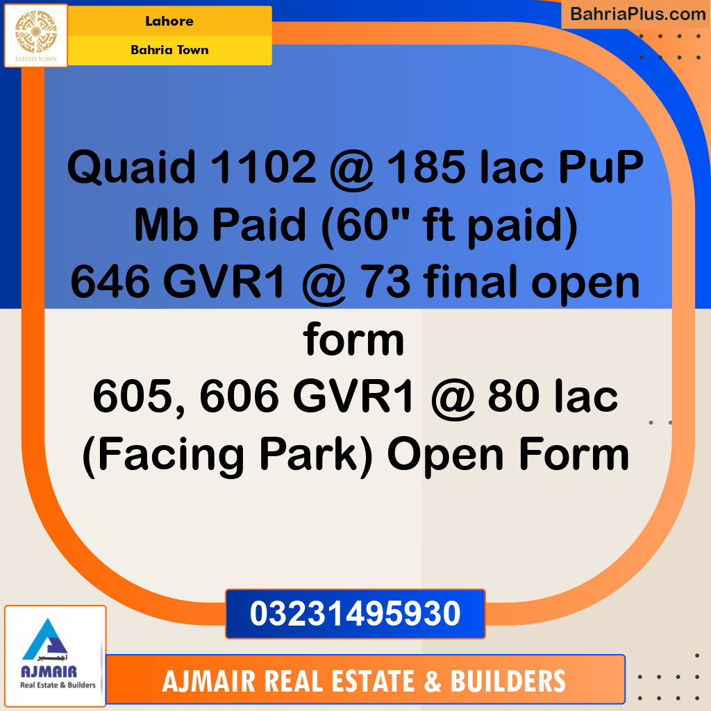 Residential Plot for Sale in Bahria Town, Lahore - (BP-282168)