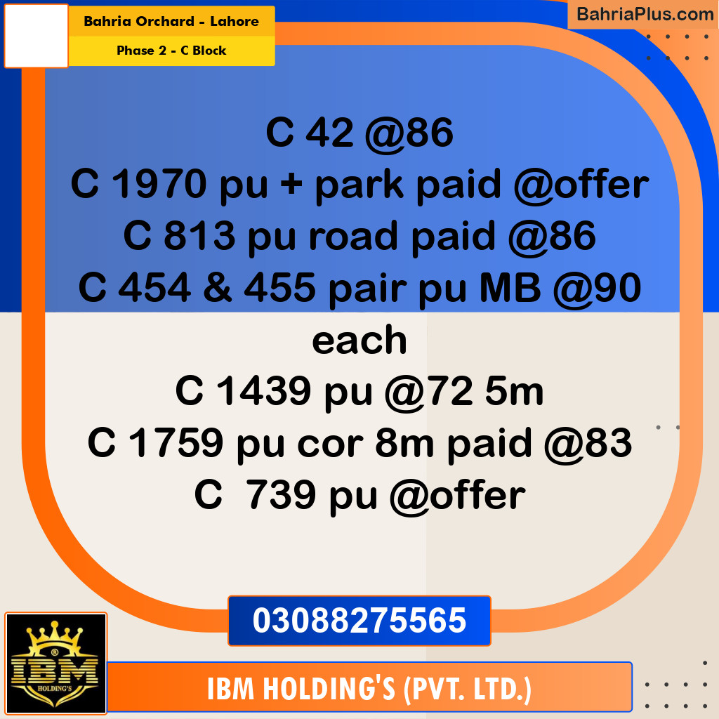 8 Marla Residential Plot for Sale in Phase 2 - C Block -  Bahria Orchard, Lahore - (BP-282173)