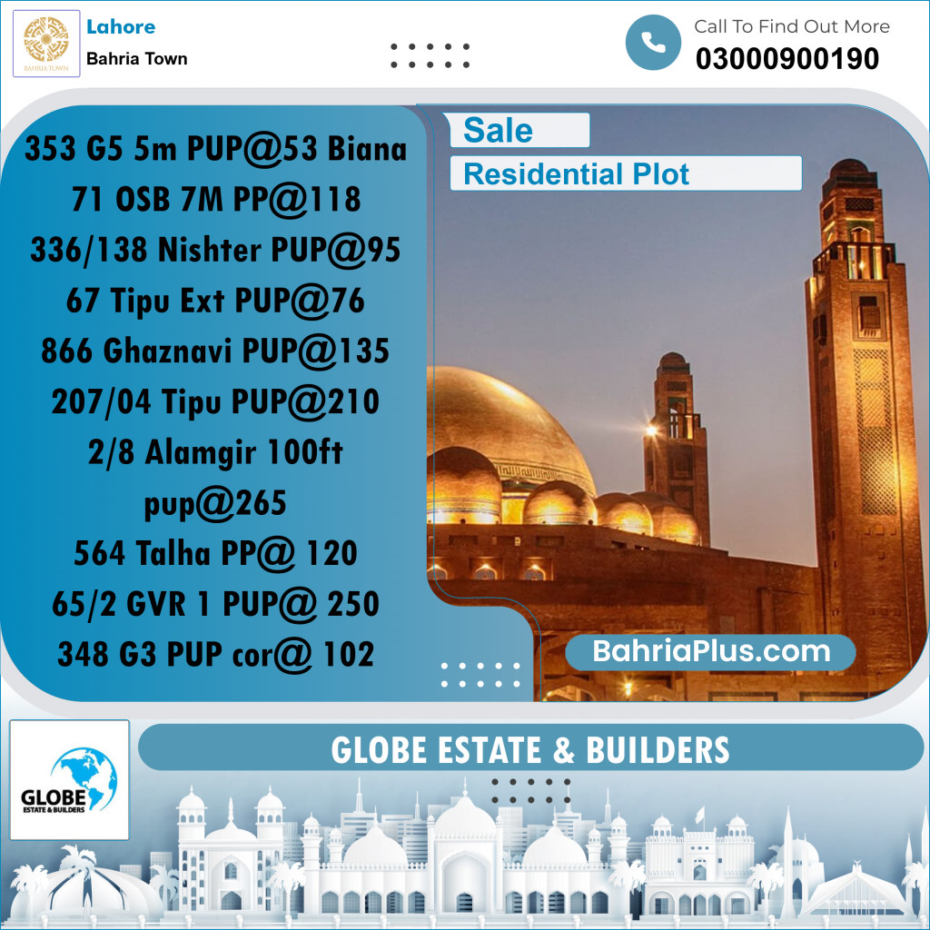 Residential Plot for Sale in Bahria Town, Lahore - (BP-282178)