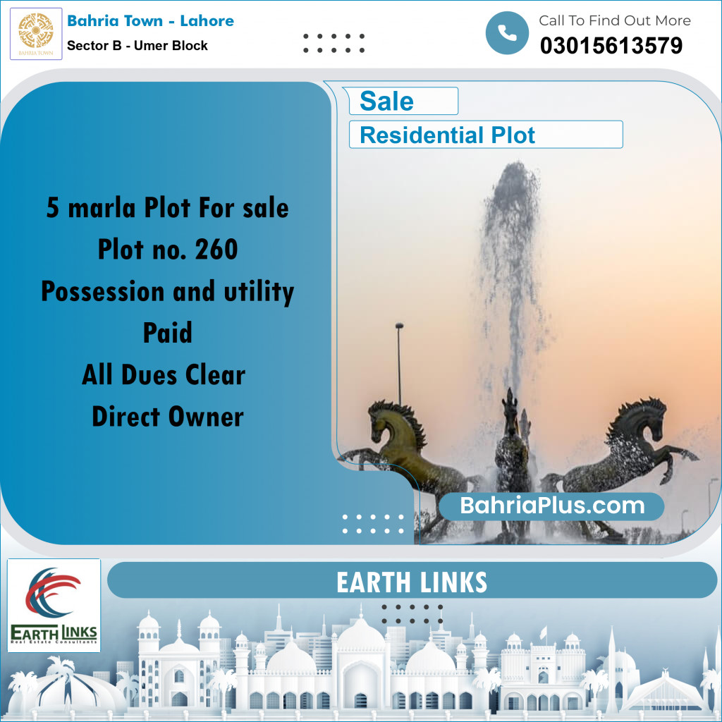 5 Marla Residential Plot for Sale in Sector B - Umer Block -  Bahria Town, Lahore - (BP-282232)