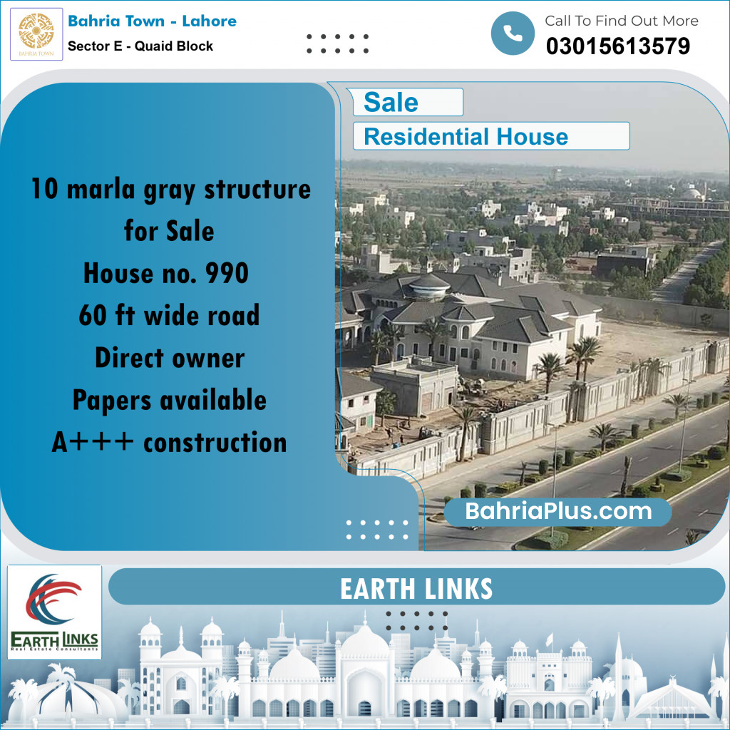10 Marla Residential House for Sale in Sector E - Quaid Block -  Bahria Town, Lahore - (BP-282238)