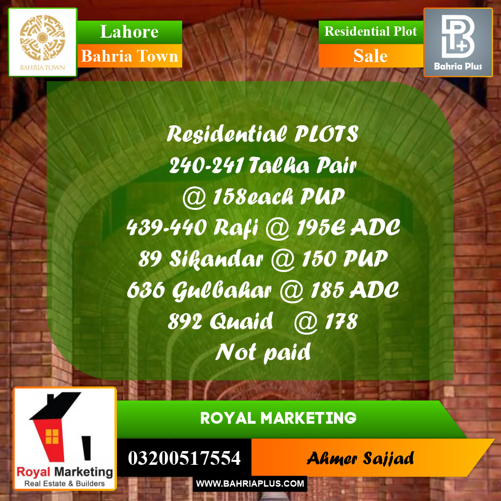 Residential Plot for Sale in Bahria Town, Lahore - (BP-282242)