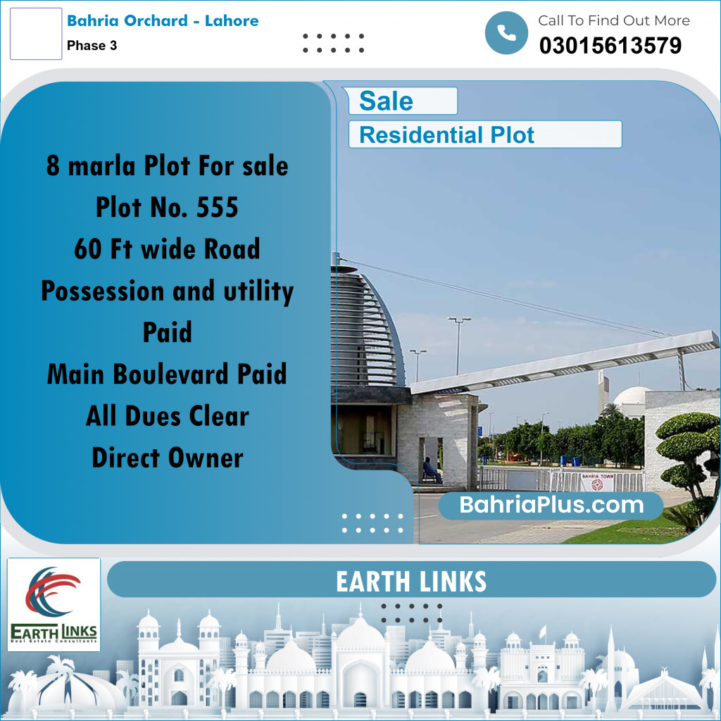 8 Marla Residential Plot for Sale in Phase 3 -  Bahria Orchard, Lahore - (BP-282249)