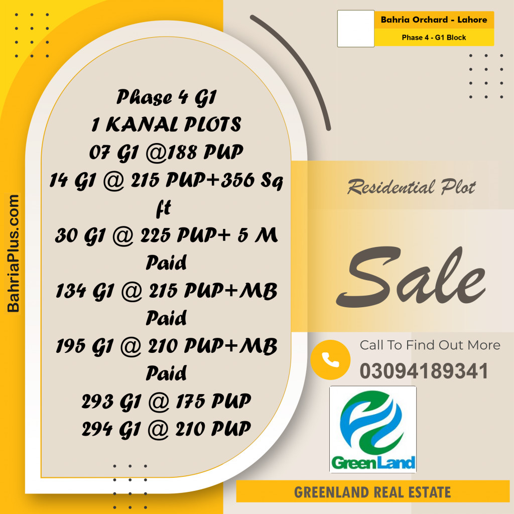 1 Kanal Residential Plot for Sale in Phase 4 - G1 Block -  Bahria Orchard, Lahore - (BP-282260)