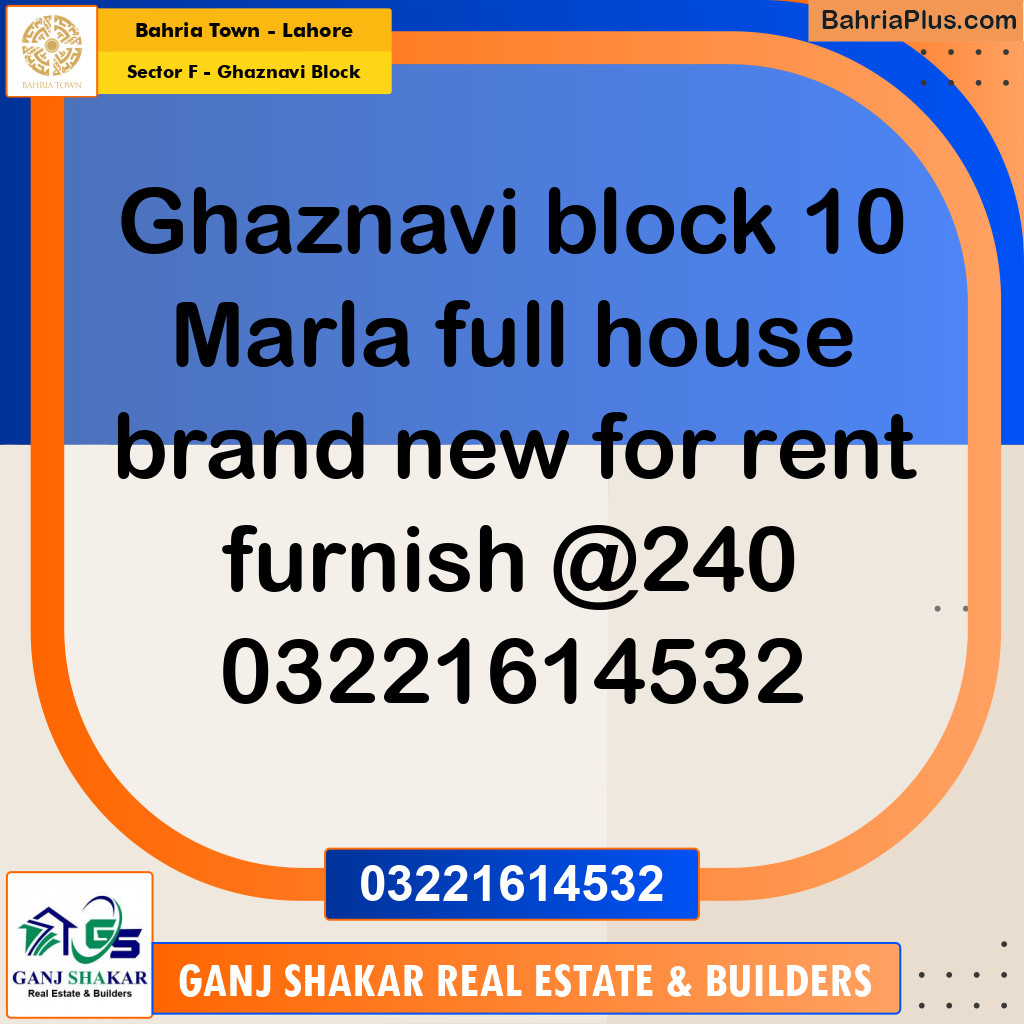 10 Marla Residential House for Rent in Sector F - Ghaznavi Block -  Bahria Town, Lahore - (BP-282290)