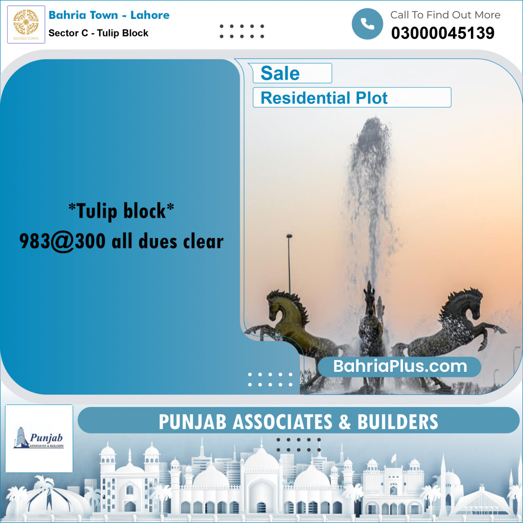 20 Marla Residential Plot for Sale in Sector C - Tulip Block -  Bahria Town, Lahore - (BP-282301)