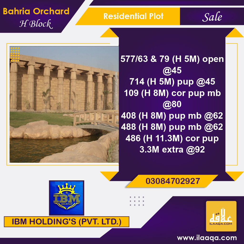 5 Marla Residential Plot for Sale in Phase 2 - H Block -  Bahria Orchard, Lahore - (BP-282310)
