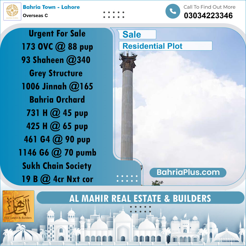 Residential Plot for Sale in Overseas C -  Bahria Town, Lahore - (BP-282326)