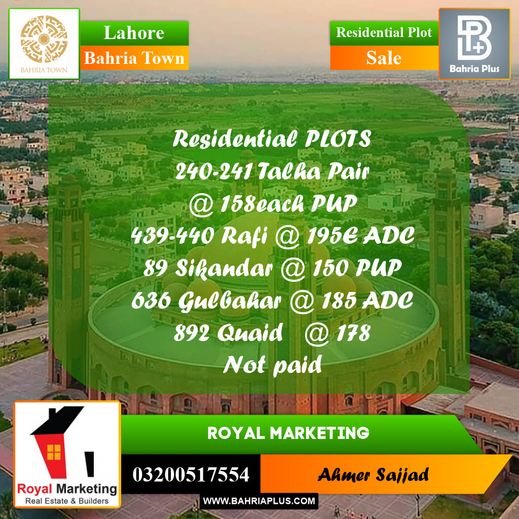 Residential Plot for Sale in Bahria Town, Lahore - (BP-282331)