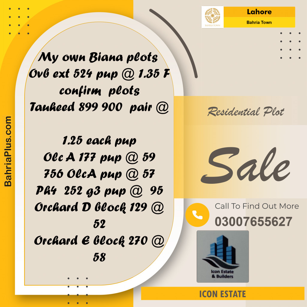 Residential Plot for Sale in Bahria Town, Lahore - (BP-282334)