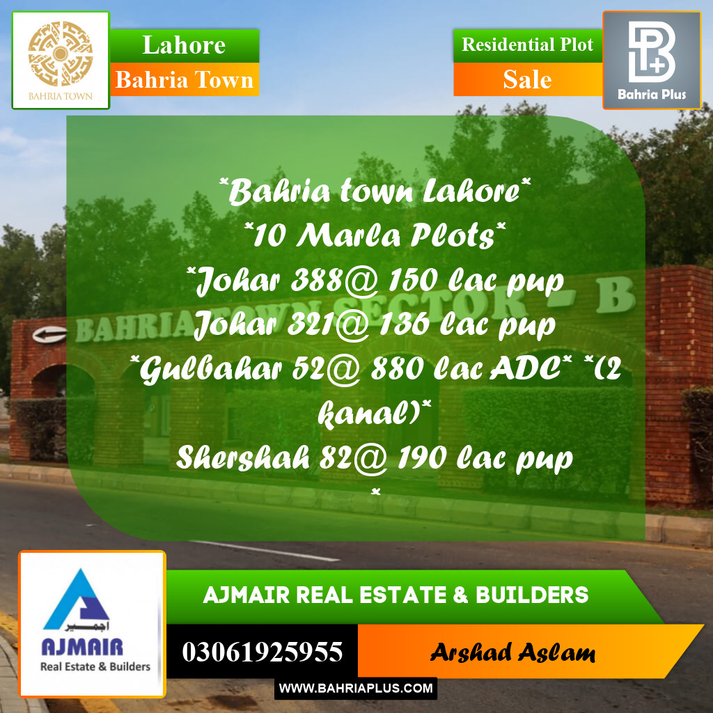 Residential Plot for Sale in Bahria Town, Lahore - (BP-282338)