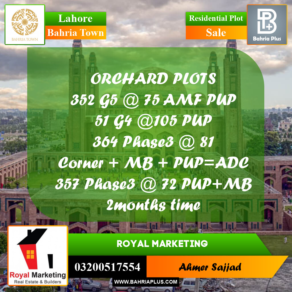 Residential Plot for Sale in Bahria Town, Lahore - (BP-282342)