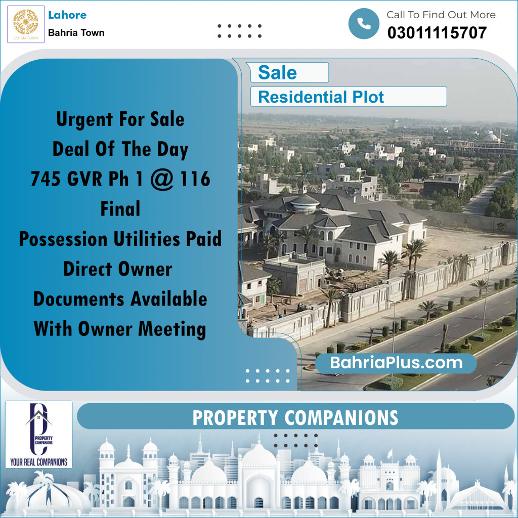 Residential Plot for Sale in Bahria Town, Lahore - (BP-282351)