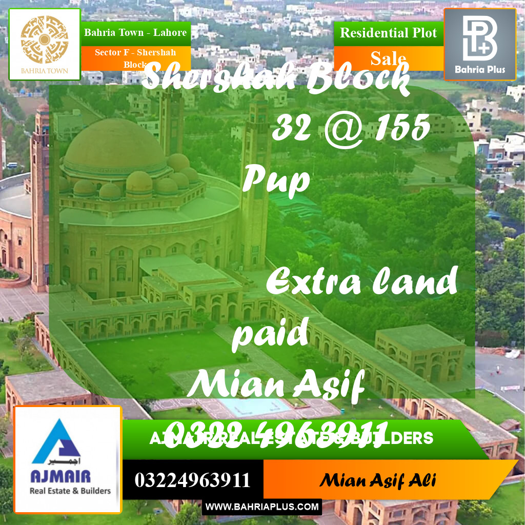Residential Plot for Sale in Sector F - Shershah Block -  Bahria Town, Lahore - (BP-282407)