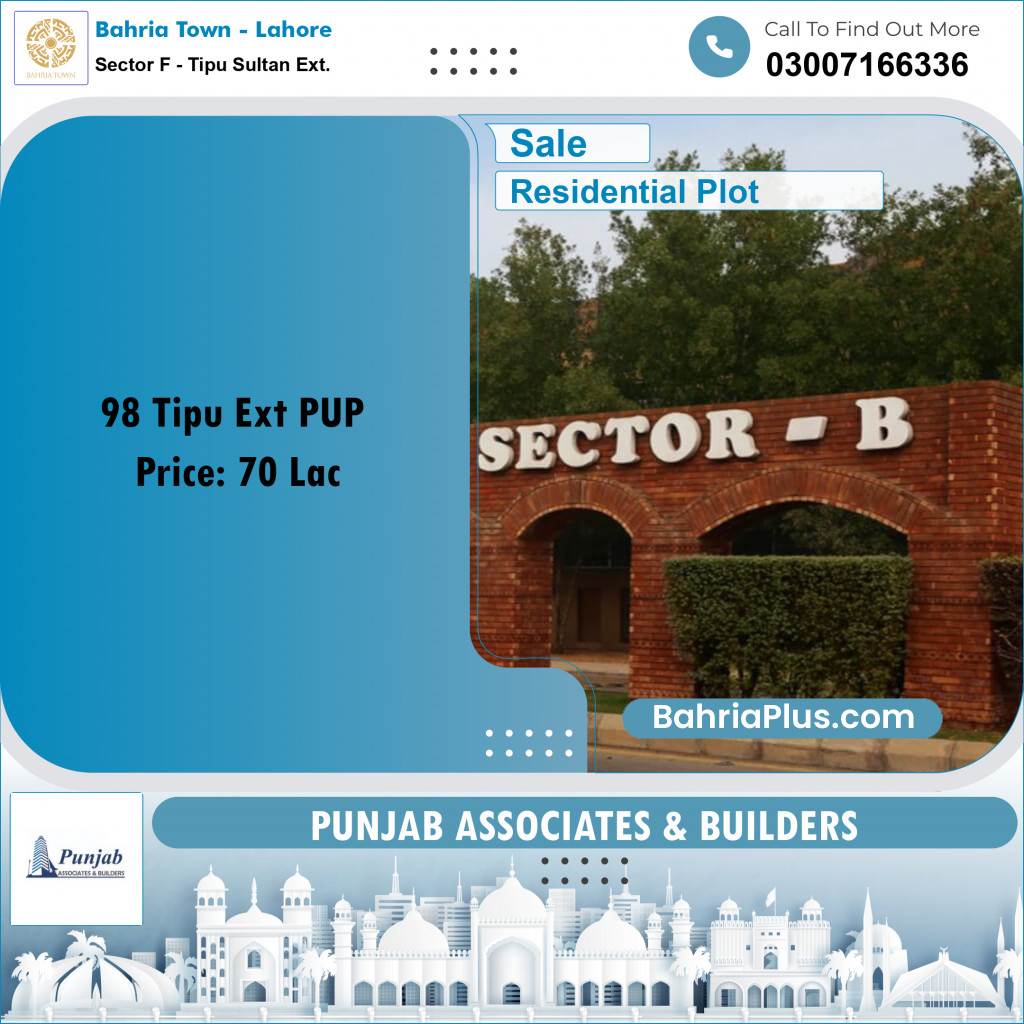 Residential Plot for Sale in Sector F - Tipu Sultan Ext. -  Bahria Town, Lahore - (BP-282413)