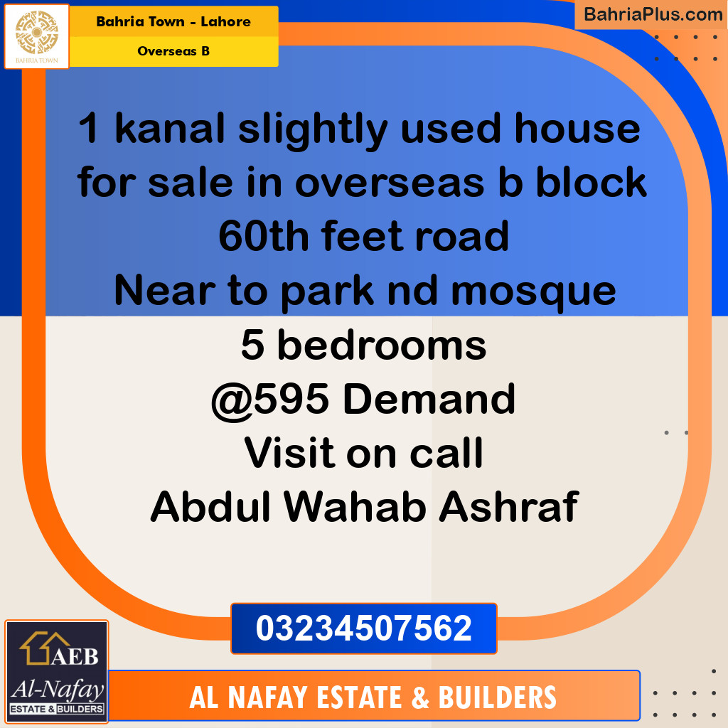 1 Kanal Residential House for Sale in Overseas B -  Bahria Town, Lahore - (BP-282417)