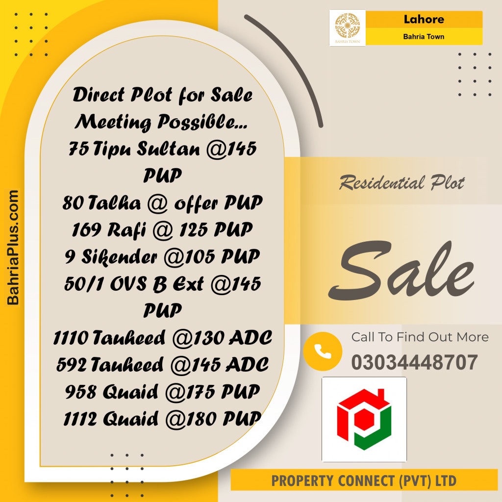 Residential Plot for Sale in Bahria Town, Lahore - (BP-282427)