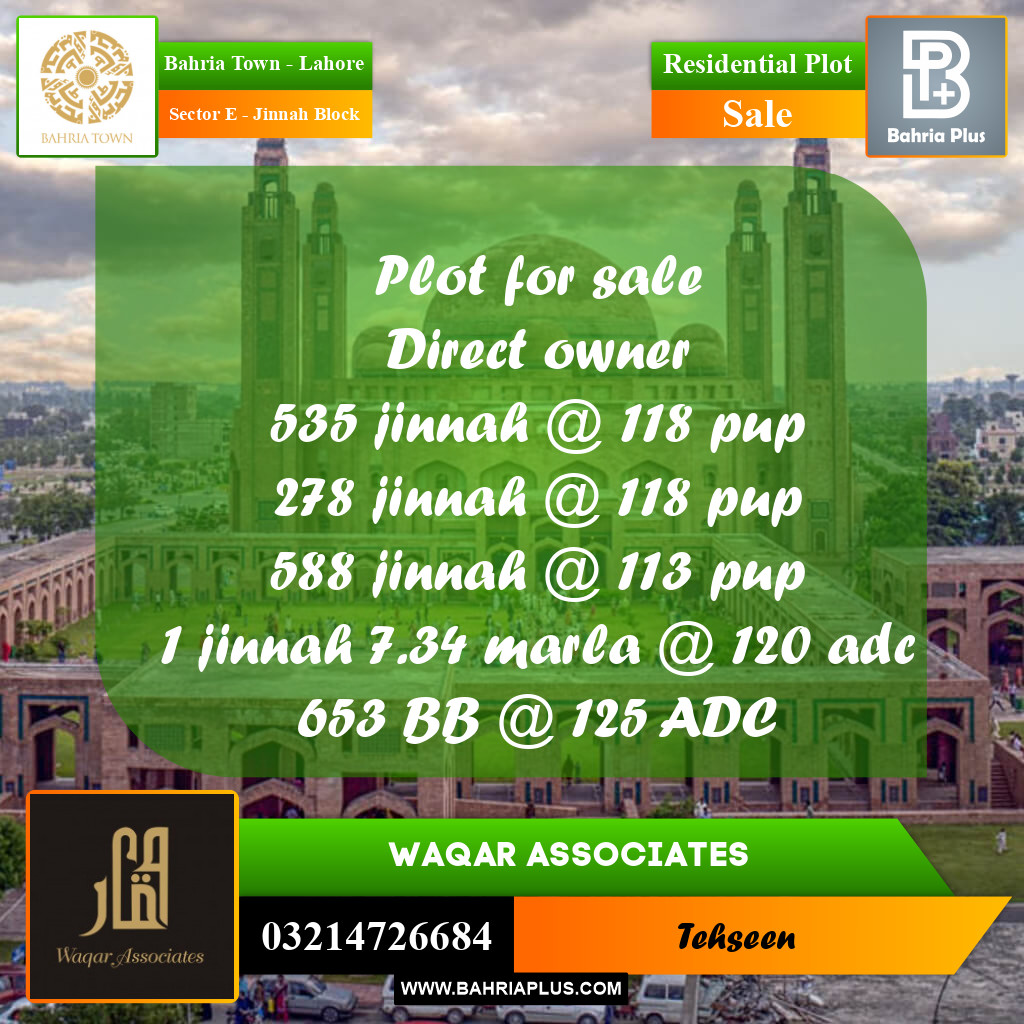 5 Marla Residential Plot for Sale in Sector E - Jinnah Block -  Bahria Town, Lahore - (BP-282429)