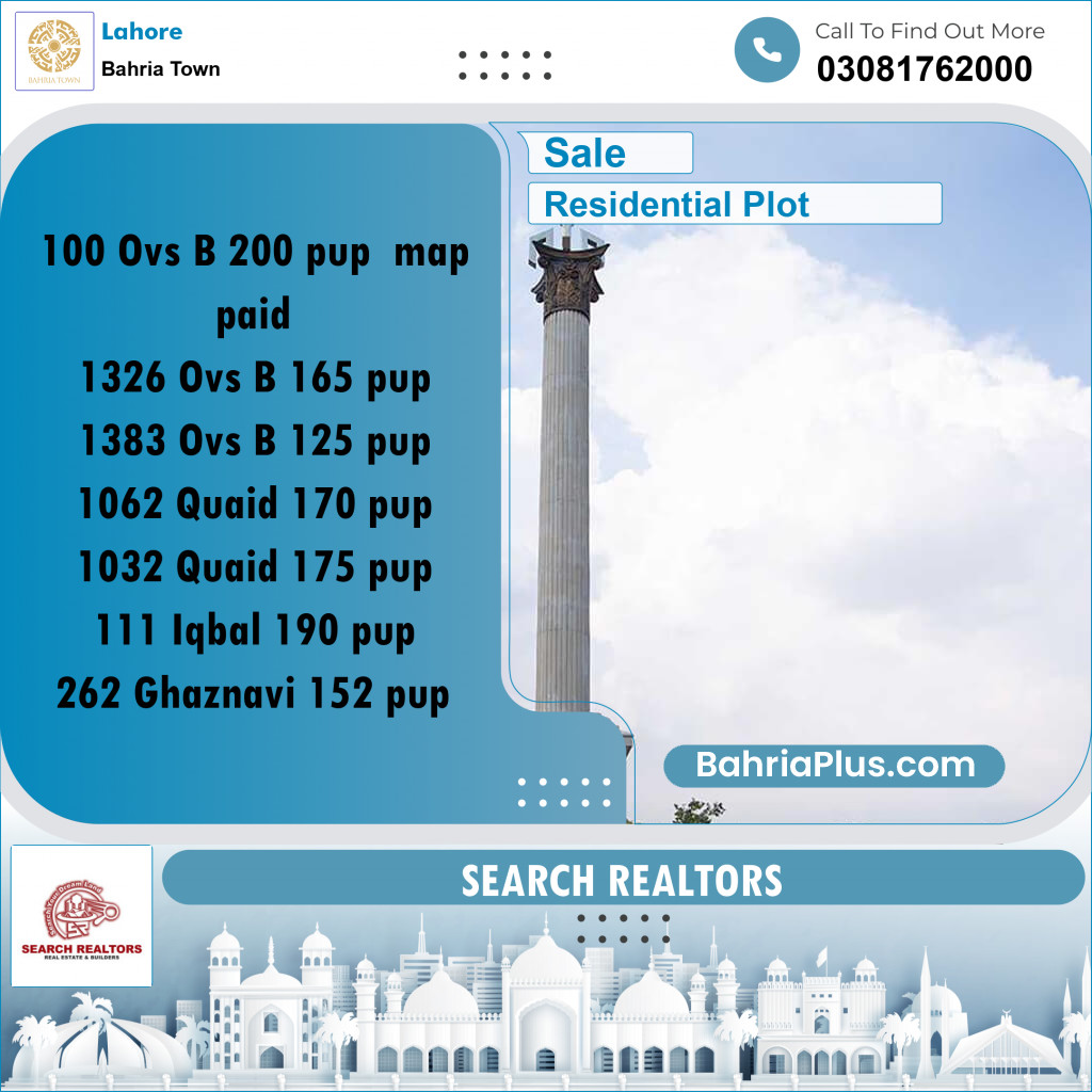 10 Marla Residential Plot for Sale in Bahria Town, Lahore - (BP-282443)