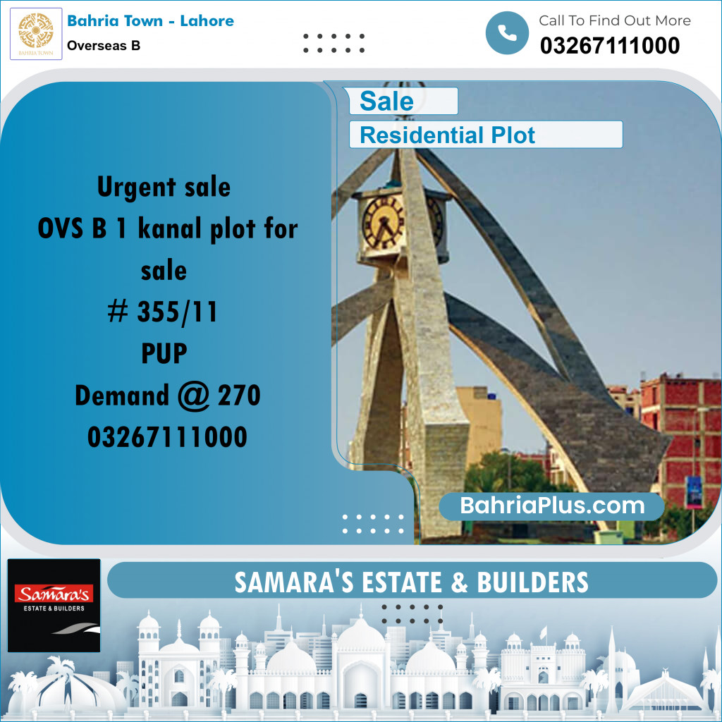 1 Kanal Residential Plot for Sale in Overseas B -  Bahria Town, Lahore - (BP-282445)