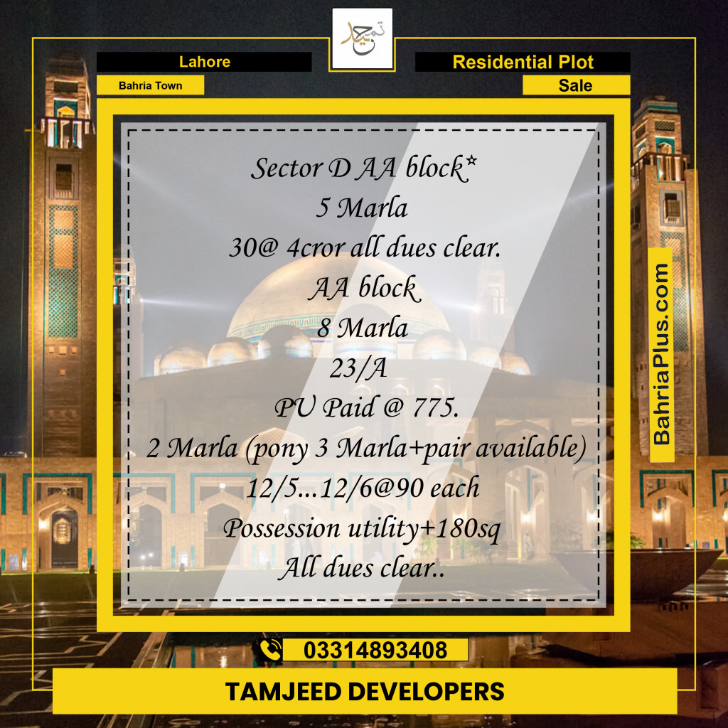 Residential Plot for Sale in Bahria Town, Lahore - (BP-282452)