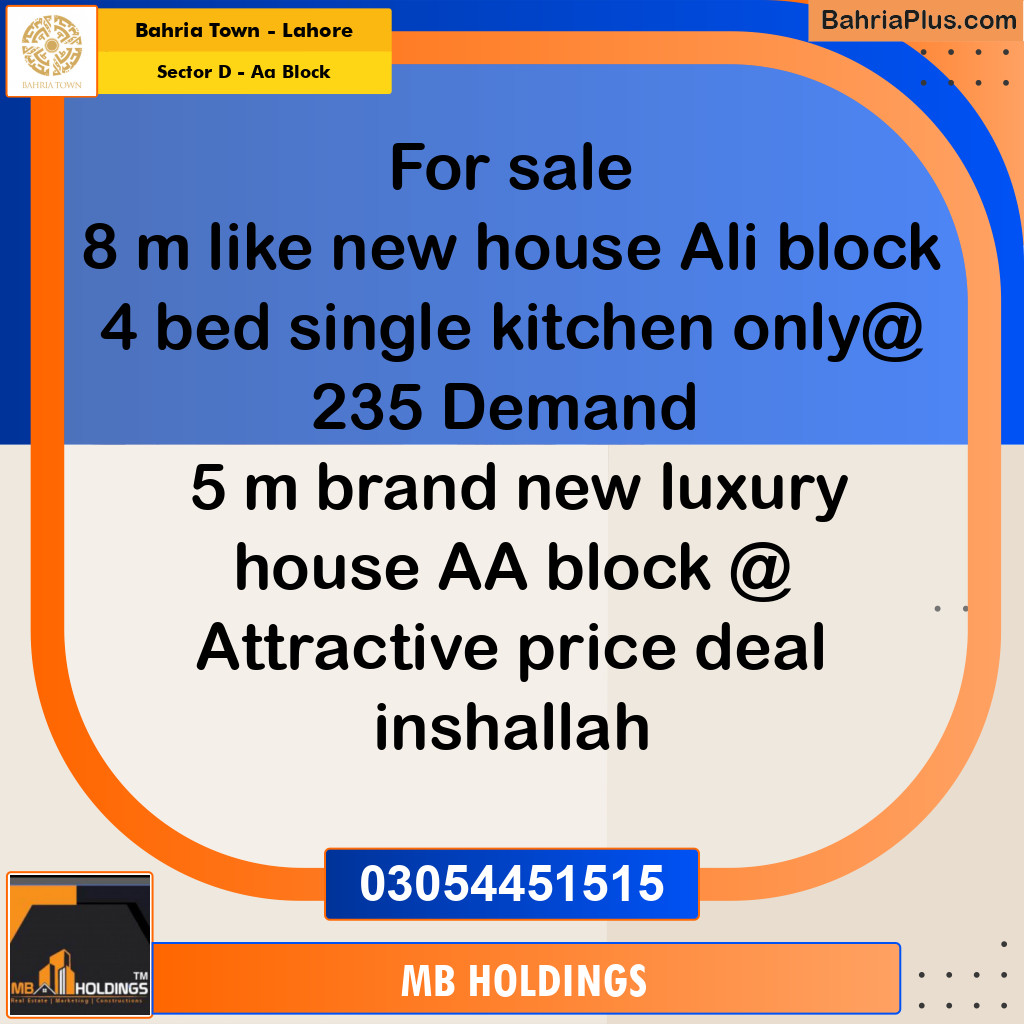 5 Marla Residential House for Sale in Sector D - AA Block -  Bahria Town, Lahore - (BP-282453)