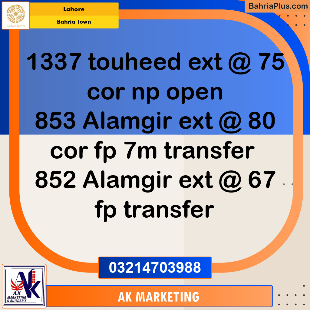 Residential Plot for Sale in Bahria Town, Lahore - (BP-282461)