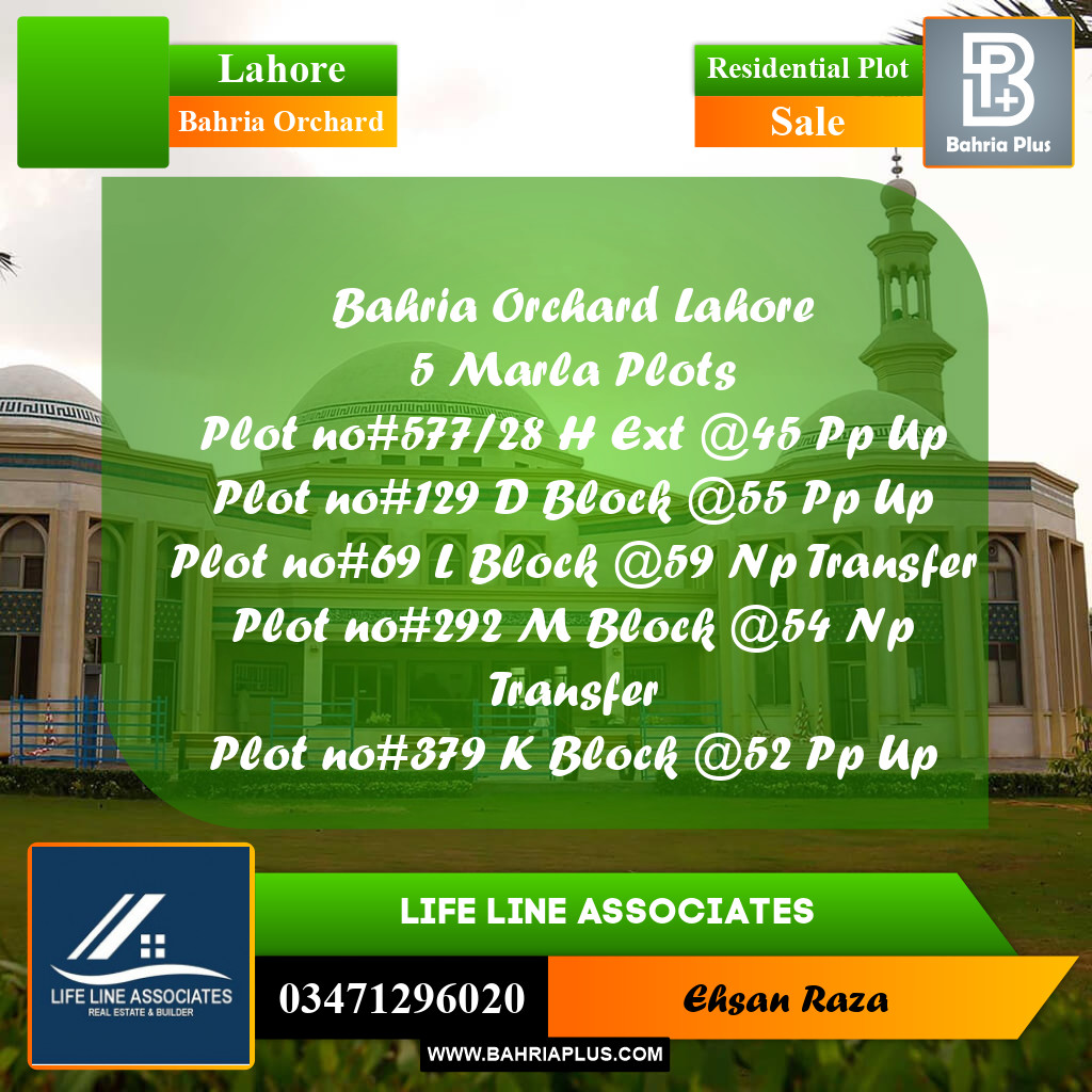 5 Marla Residential Plot for Sale in Bahria Orchard, Lahore - (BP-282475)
