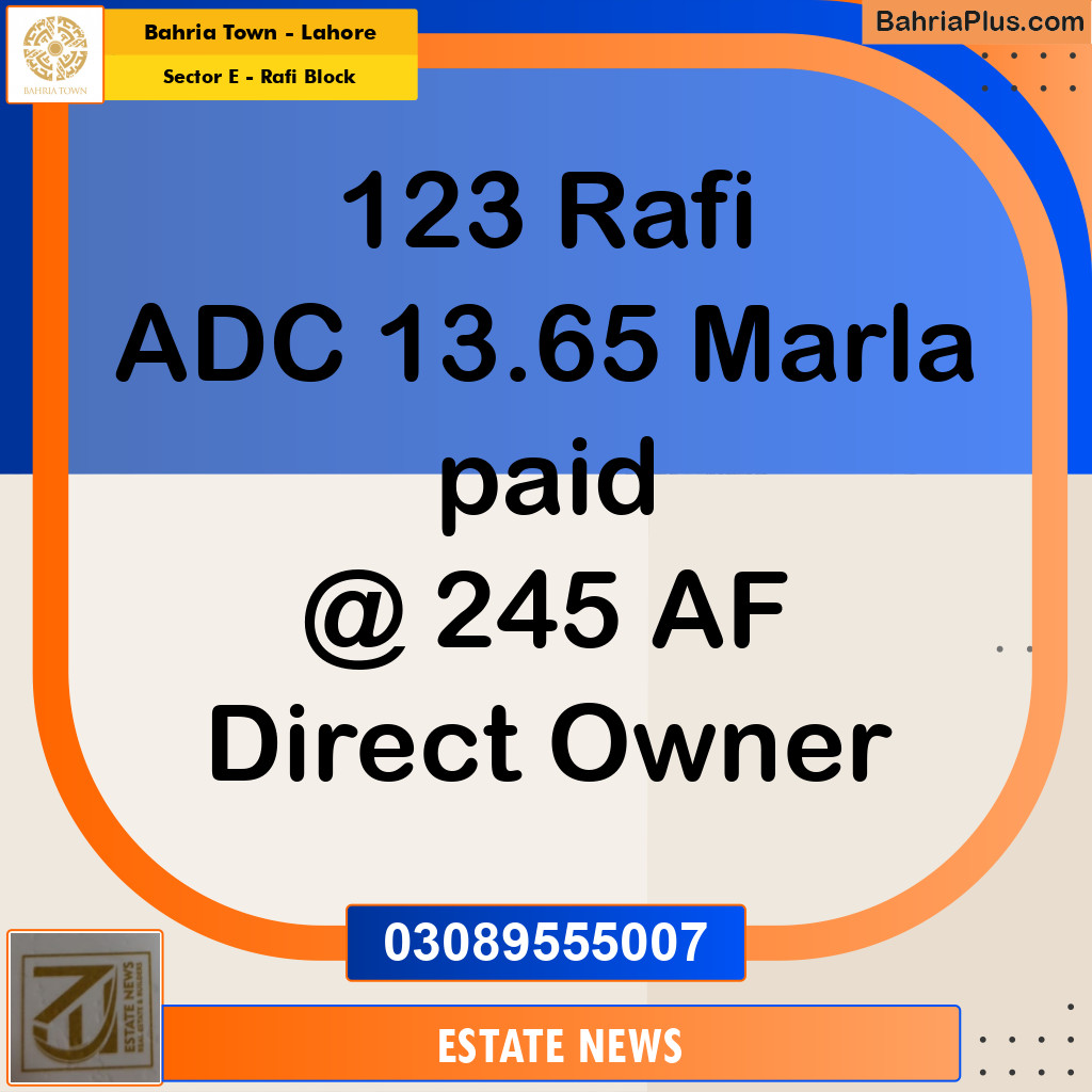 Residential Plot for Sale in Sector E - Rafi Block -  Bahria Town, Lahore - (BP-282509)
