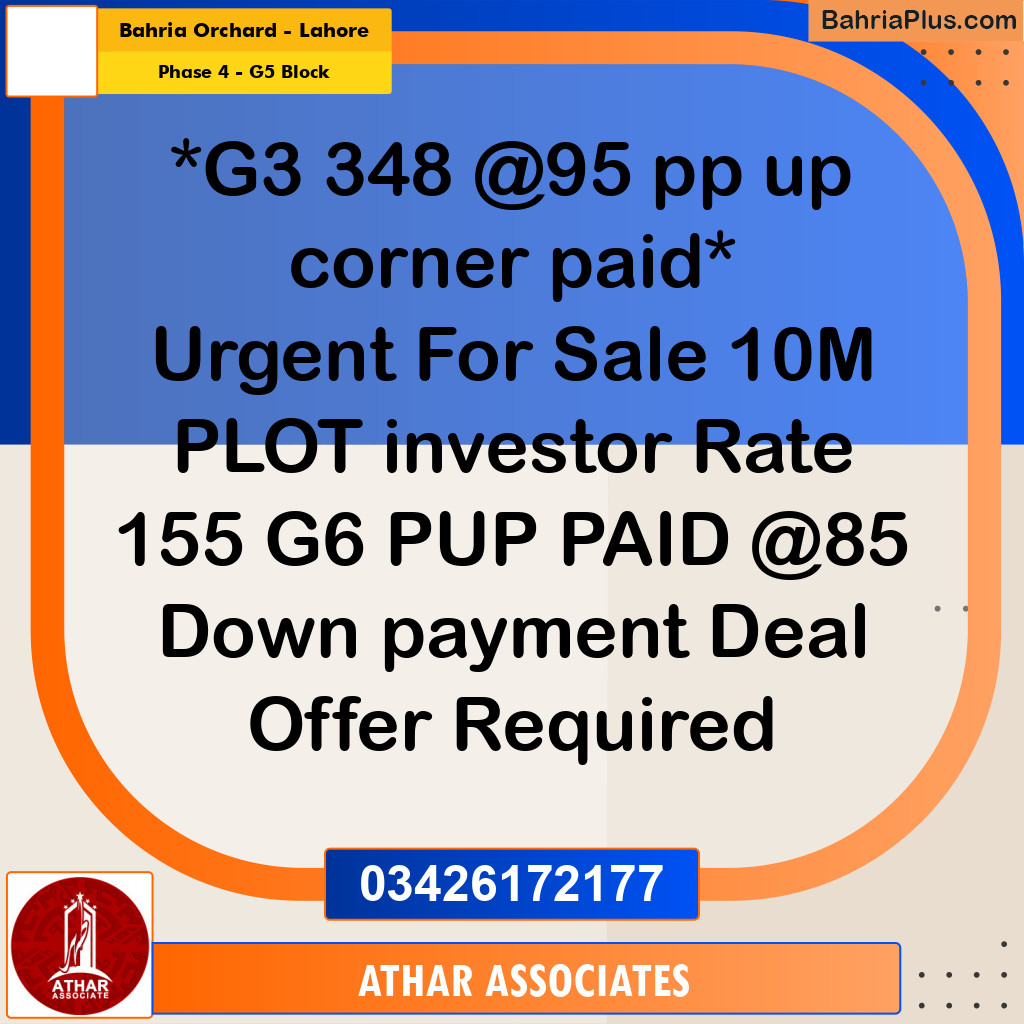 10 Marla Residential Plot for Sale in Phase 4 - G5 Block -  Bahria Orchard, Lahore - (BP-282512)