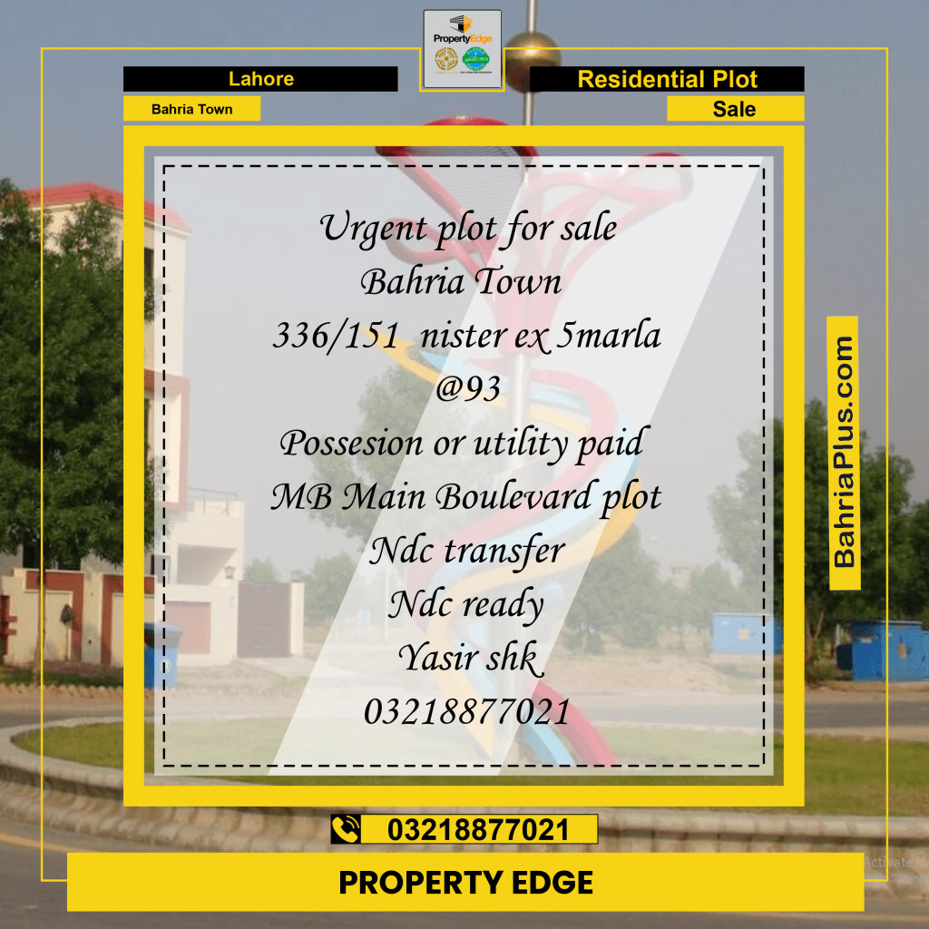 Residential Plot for Sale in Bahria Town, Lahore - (BP-282610)