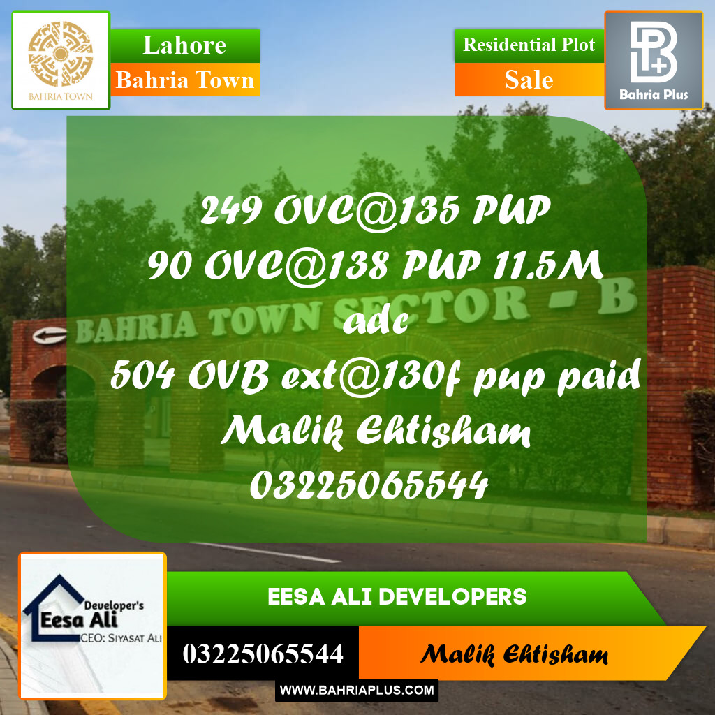 Residential Plot for Sale in Bahria Town, Lahore - (BP-282616)