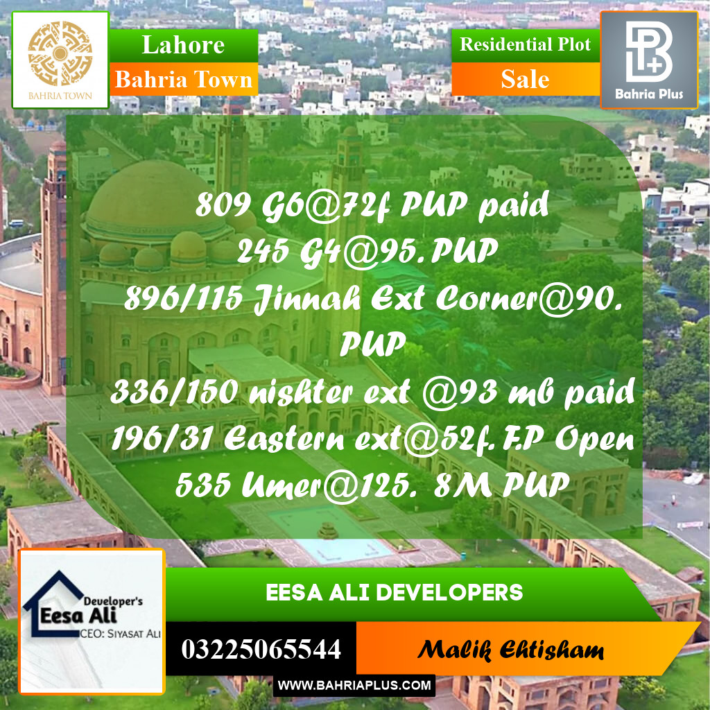 Residential Plot for Sale in Bahria Town, Lahore - (BP-282623)