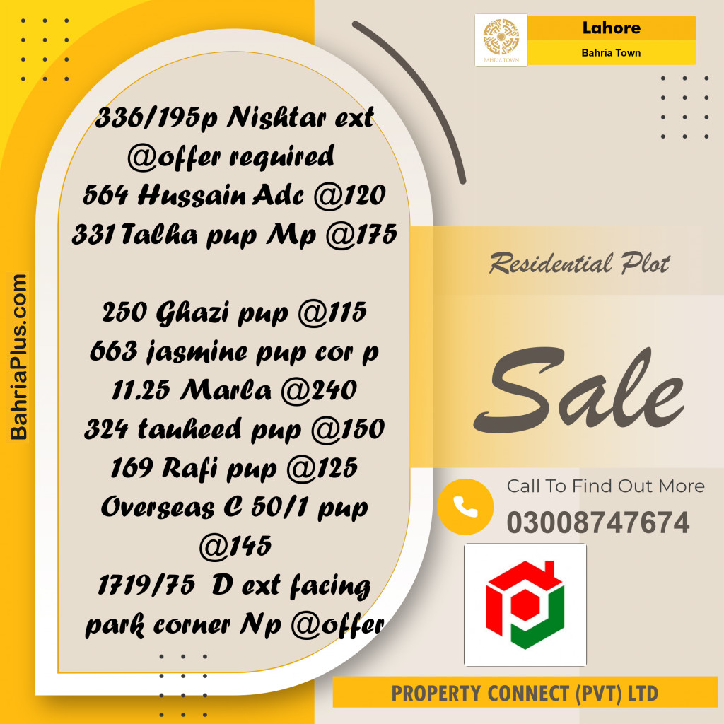Residential Plot for Sale in Bahria Town, Lahore - (BP-282627)