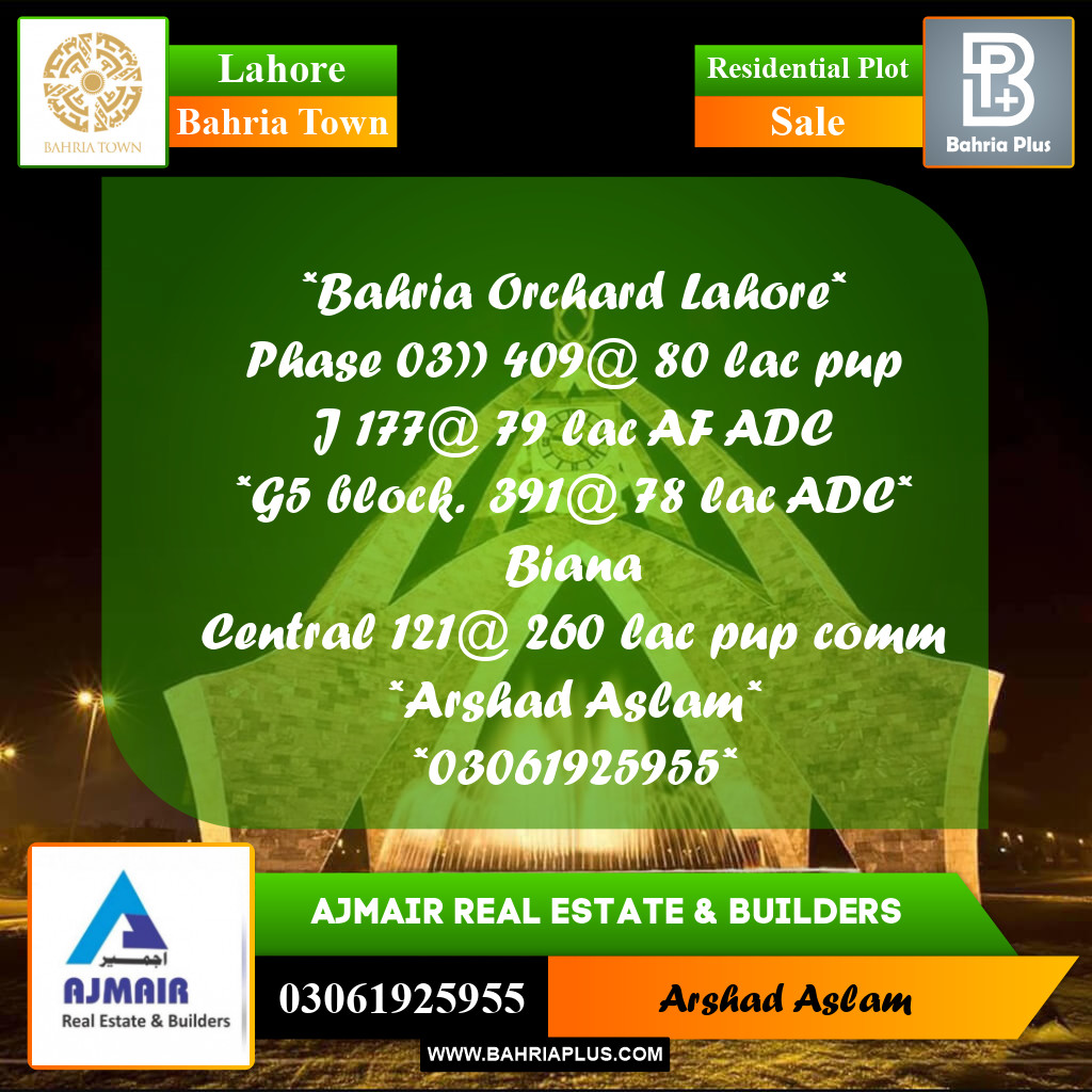 Residential Plot for Sale in Bahria Town, Lahore - (BP-282633)
