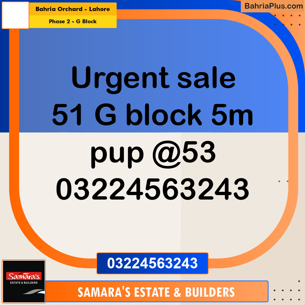5 Marla Residential Plot for Sale in Phase 2 - G Block -  Bahria Orchard, Lahore - (BP-282649)