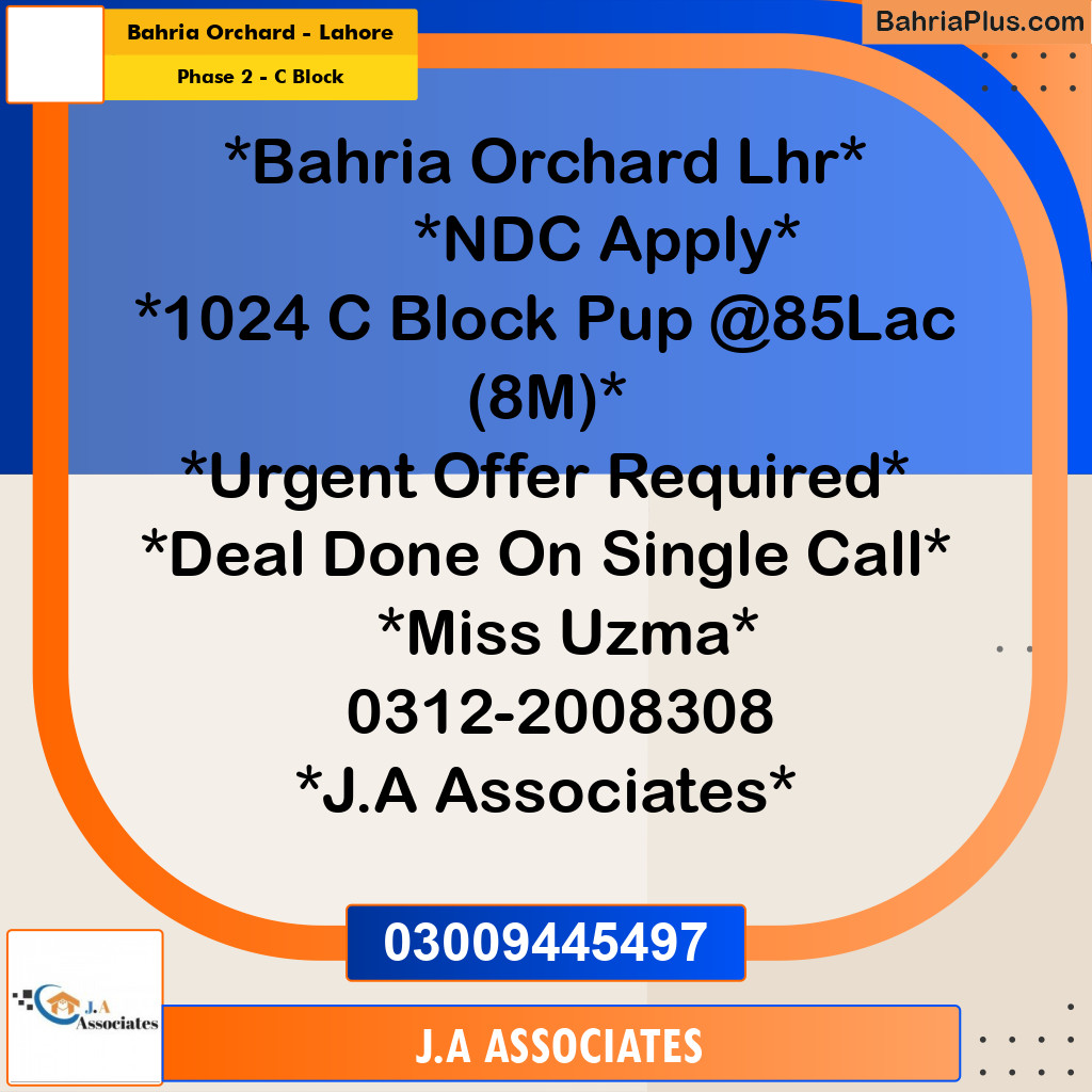 8 Marla Residential Plot for Sale in Phase 2 - C Block -  Bahria Orchard, Lahore - (BP-282665)