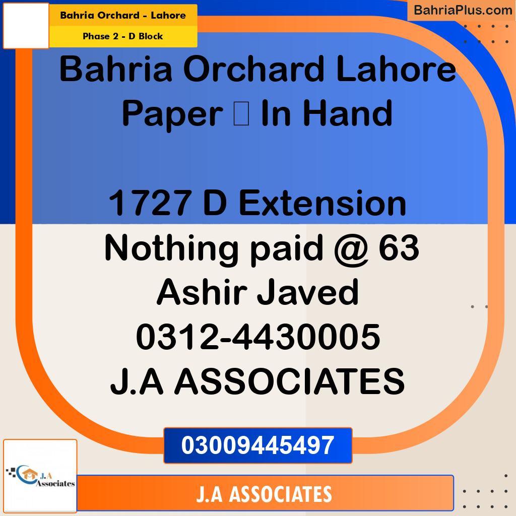 8 Marla Residential Plot for Sale in Phase 2 - D Block -  Bahria Orchard, Lahore - (BP-282668)