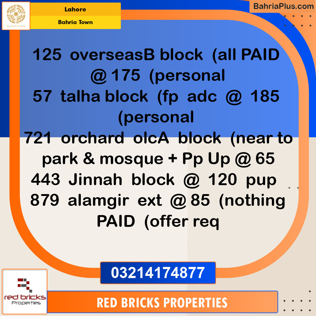 Residential Plot for Sale in Bahria Town, Lahore - (BP-282684)