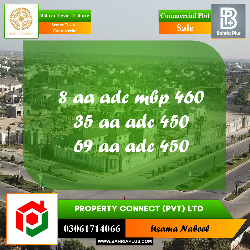 Commercial Plot for Sale in Sector D - AA Commercial -  Bahria Town, Lahore - (BP-282698)