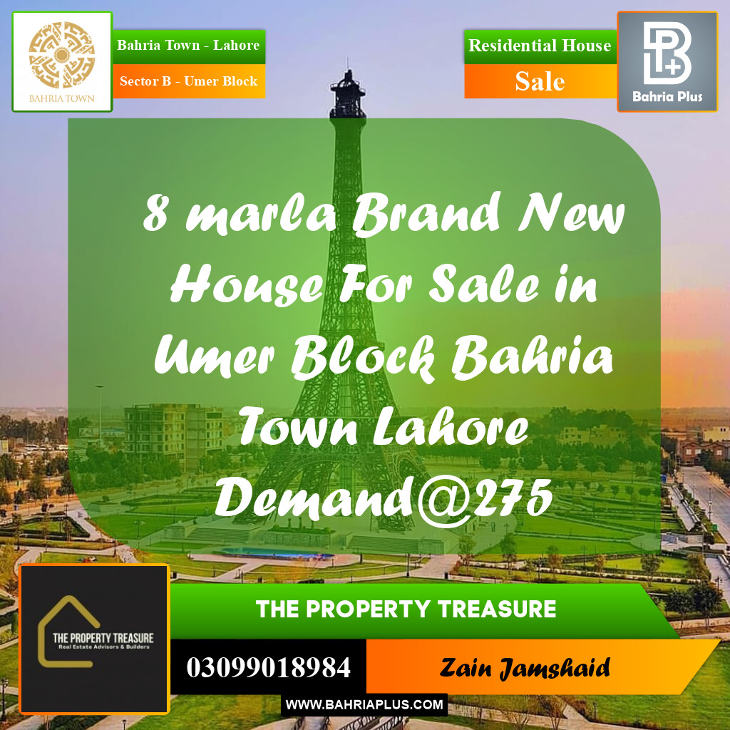 8 Marla Residential House for Sale in Sector B - Umer Block -  Bahria Town, Lahore - (BP-282717)