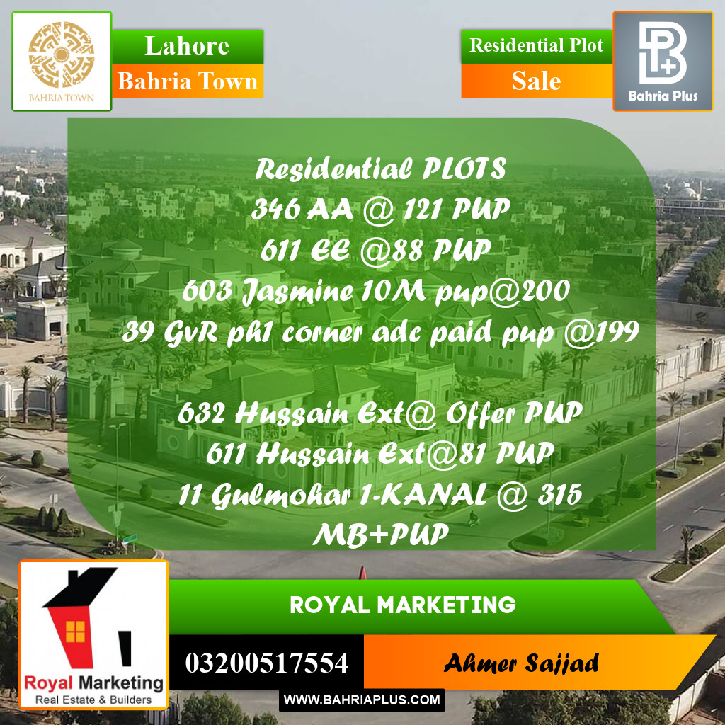 Residential Plot for Sale in Bahria Town, Lahore - (BP-282730)
