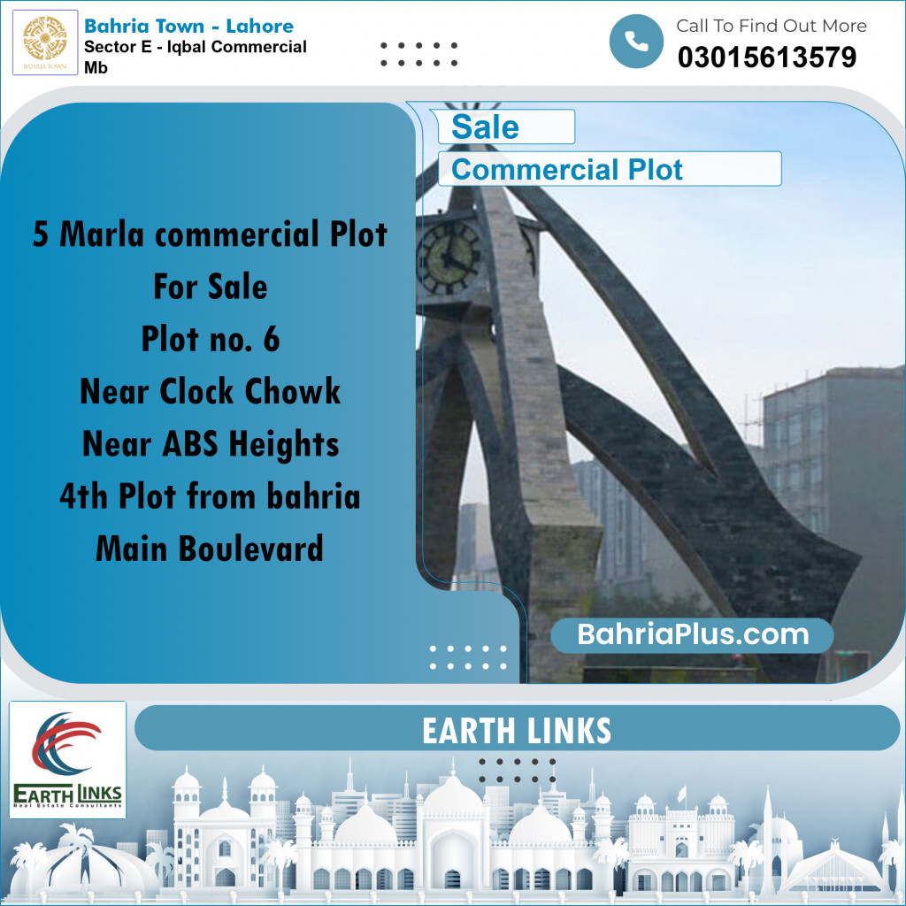 5 Marla Commercial Plot for Sale in Sector E - Iqbal Commercial MB -  Bahria Town, Lahore - (BP-282741)